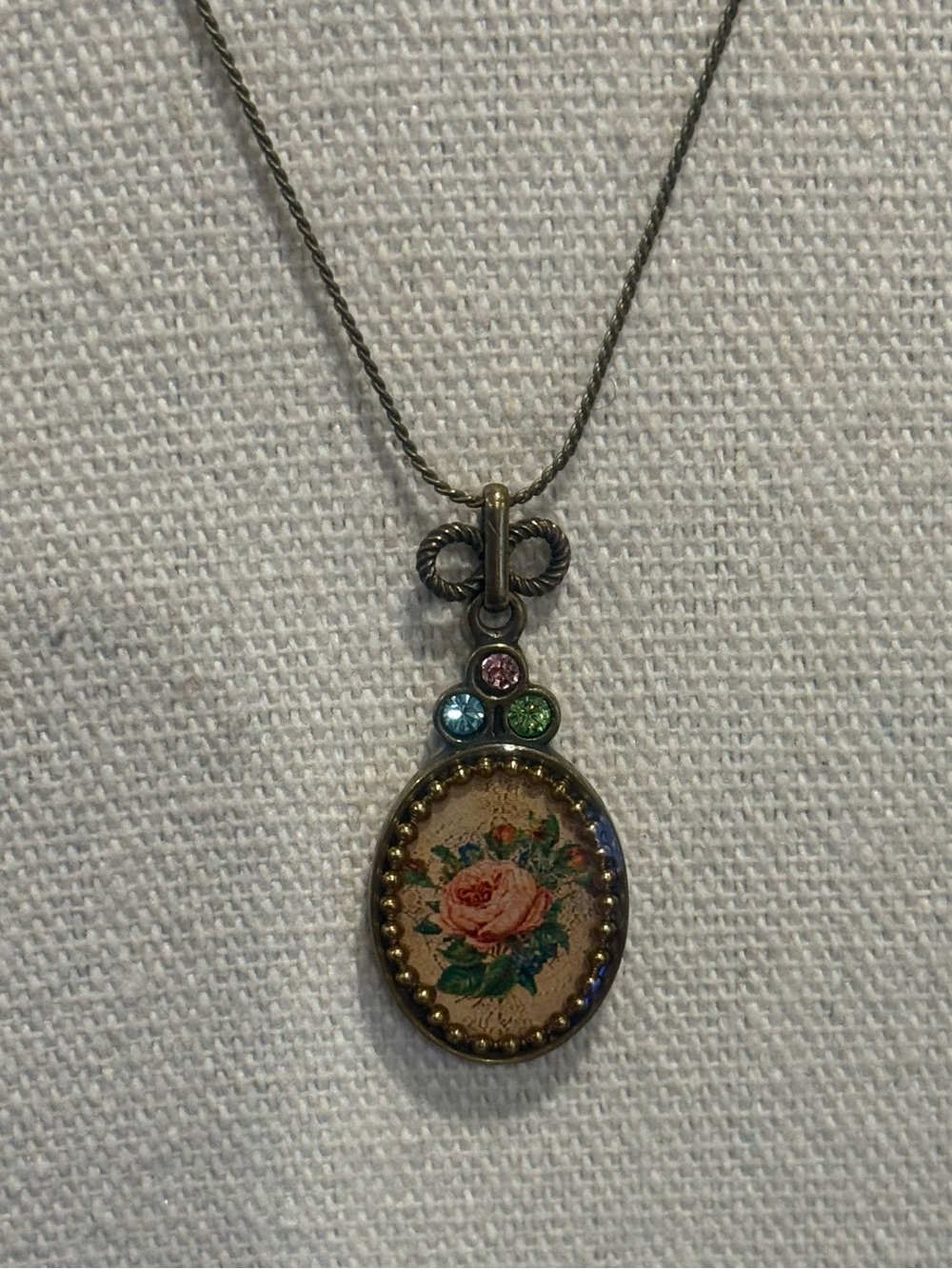 Michal Negrin Victorian Romantic Rose with Rhinestones Pendant Necklace Vtg NIB